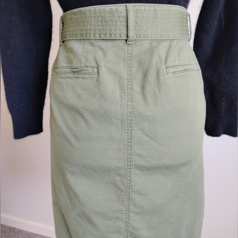 Talbots Military Safari Inspired Cotton Skirt Tie Belt Army Green Classic Sz 10 - Picture 8 of 16